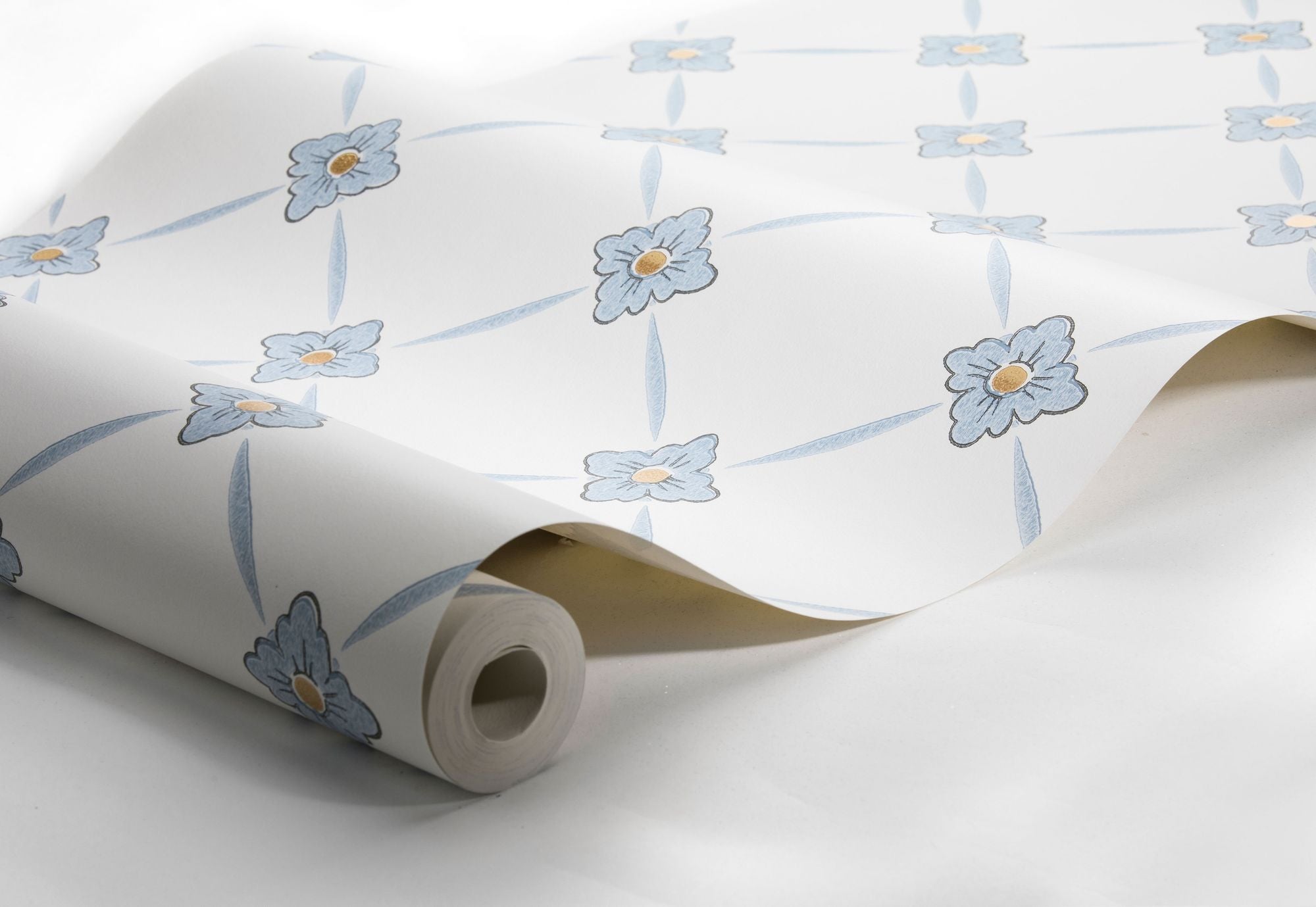 4506 Linné White and Blue Anno Wallpaper by Boråstapeter