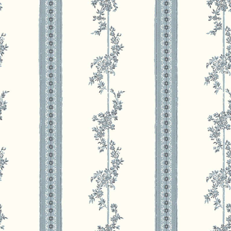 4509 Drottningholm White and Blue Anno Wallpaper by Boråstapeter