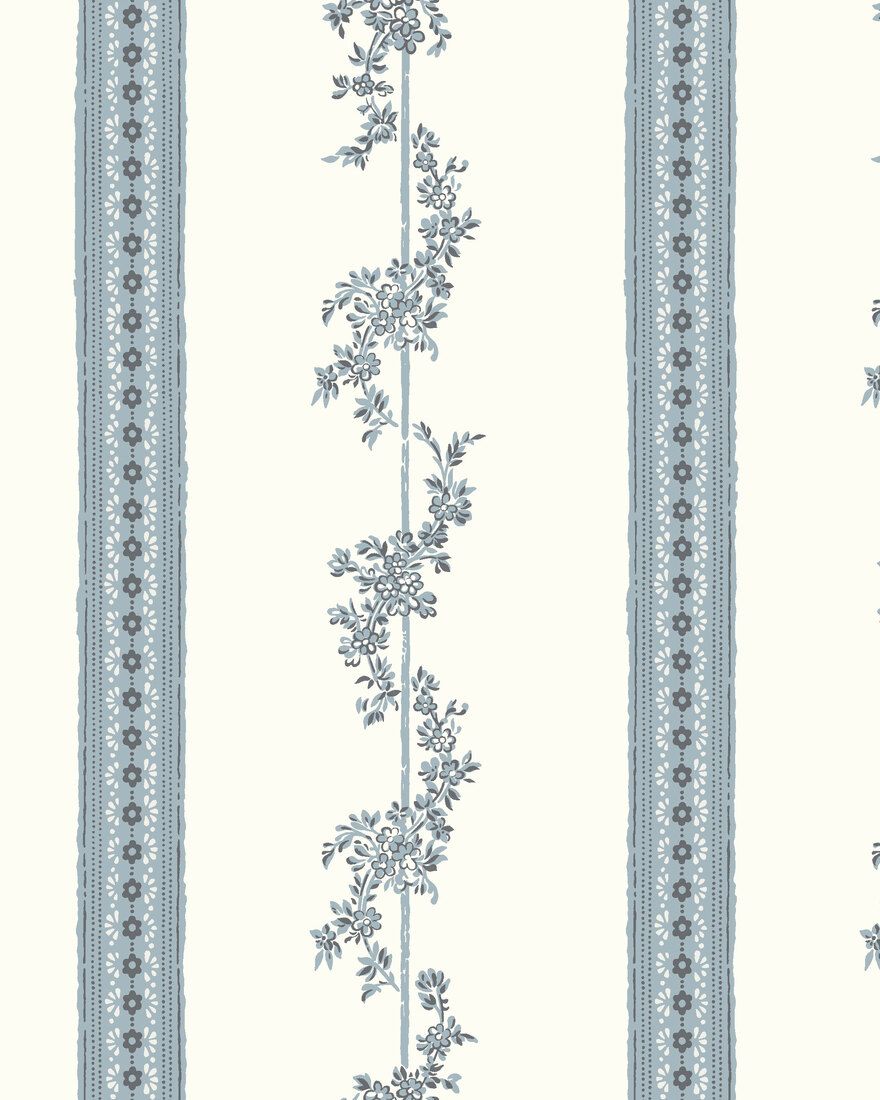 4509 Drottningholm White and Blue Anno Wallpaper by Boråstapeter