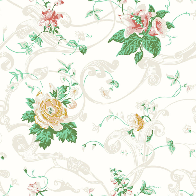 4511 Krusenberg Light Green and Beige Anno Wallpaper by Boråstapeter