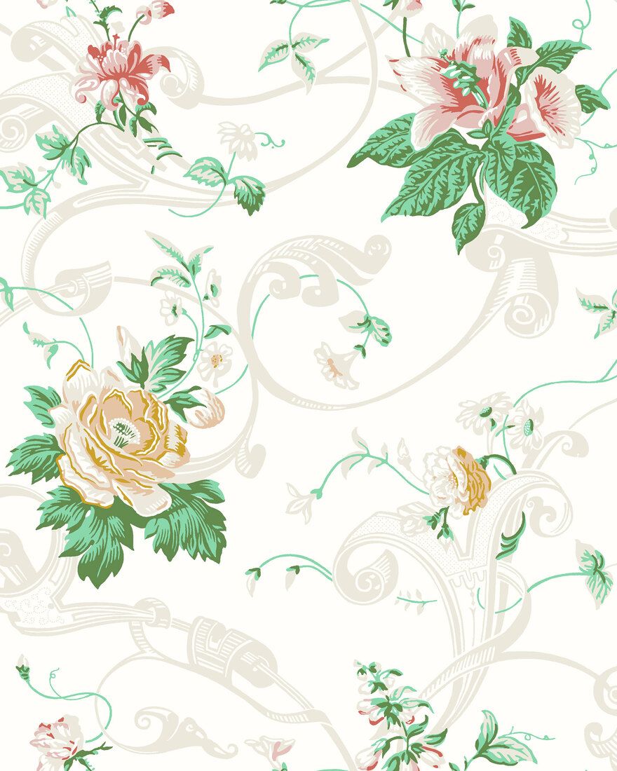 4511 Krusenberg Light Green and Beige Anno Wallpaper by Boråstapeter