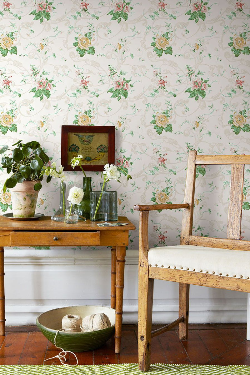 4511 Krusenberg Light Green and Beige Anno Wallpaper by Boråstapeter