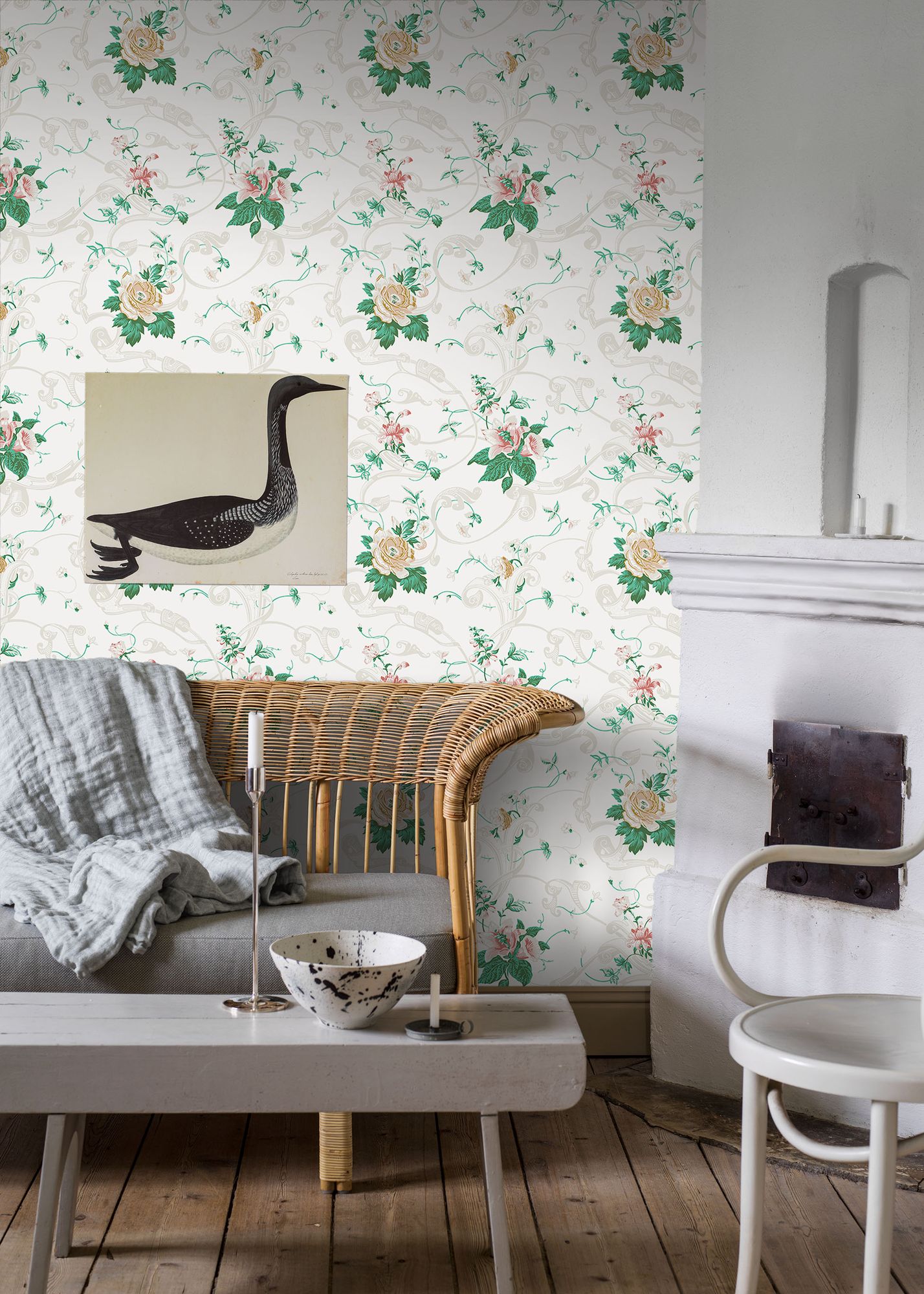 4511 Krusenberg Light Green and Beige Anno Wallpaper by Boråstapeter