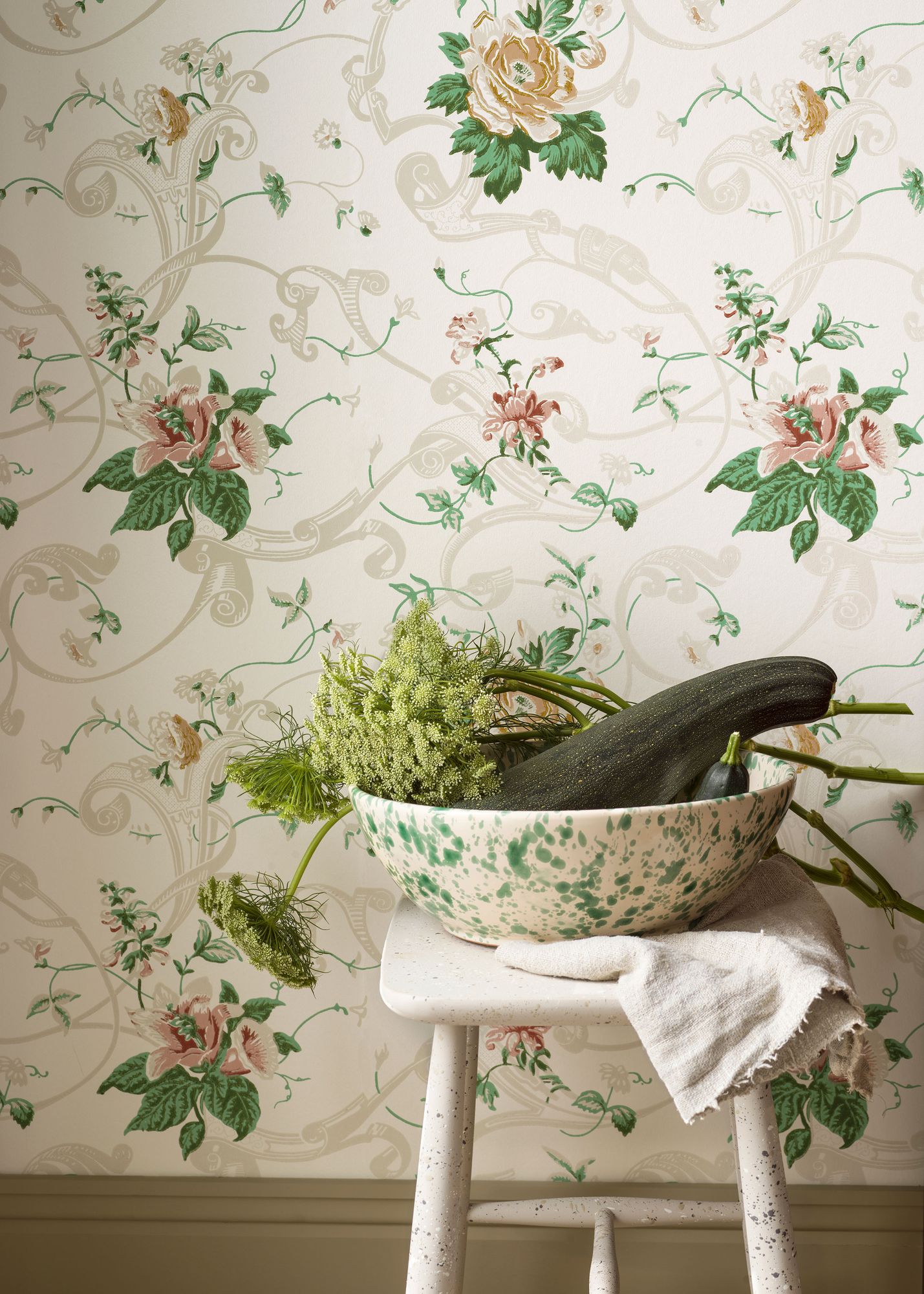 4511 Krusenberg Light Green and Beige Anno Wallpaper by Boråstapeter