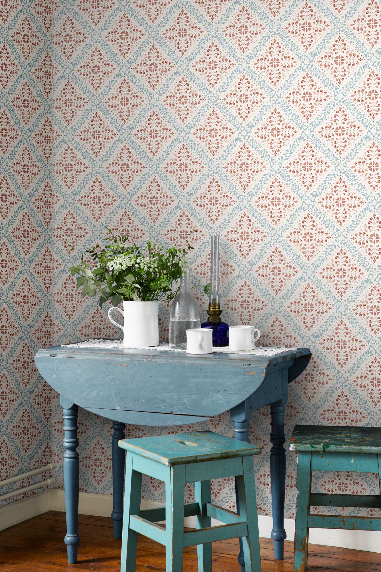 4514 Nyborg Light Red and Blue Anno Wallpaper by Boråstapeter