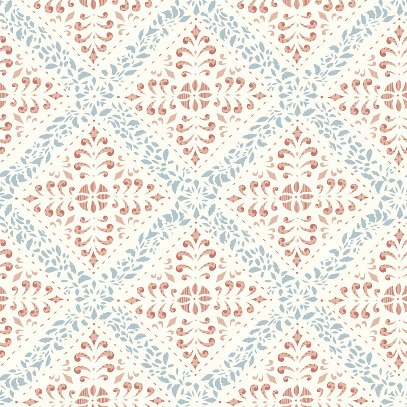 4514 Nyborg Light Red and Blue Anno Wallpaper by Boråstapeter