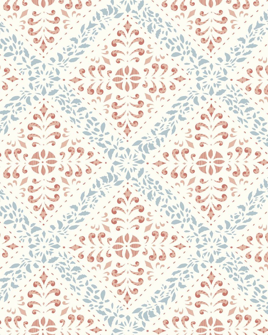 4514 Nyborg Light Red and Blue Anno Wallpaper by Boråstapeter