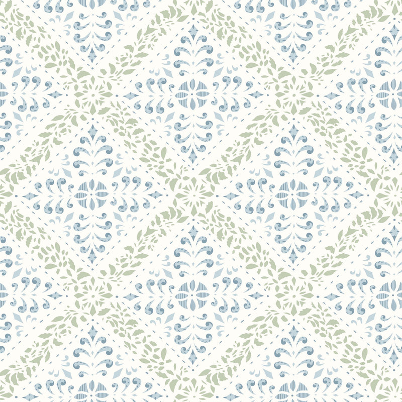 4516 Nyborg Light Blue and Green Anno Wallpaper by Boråstapeter