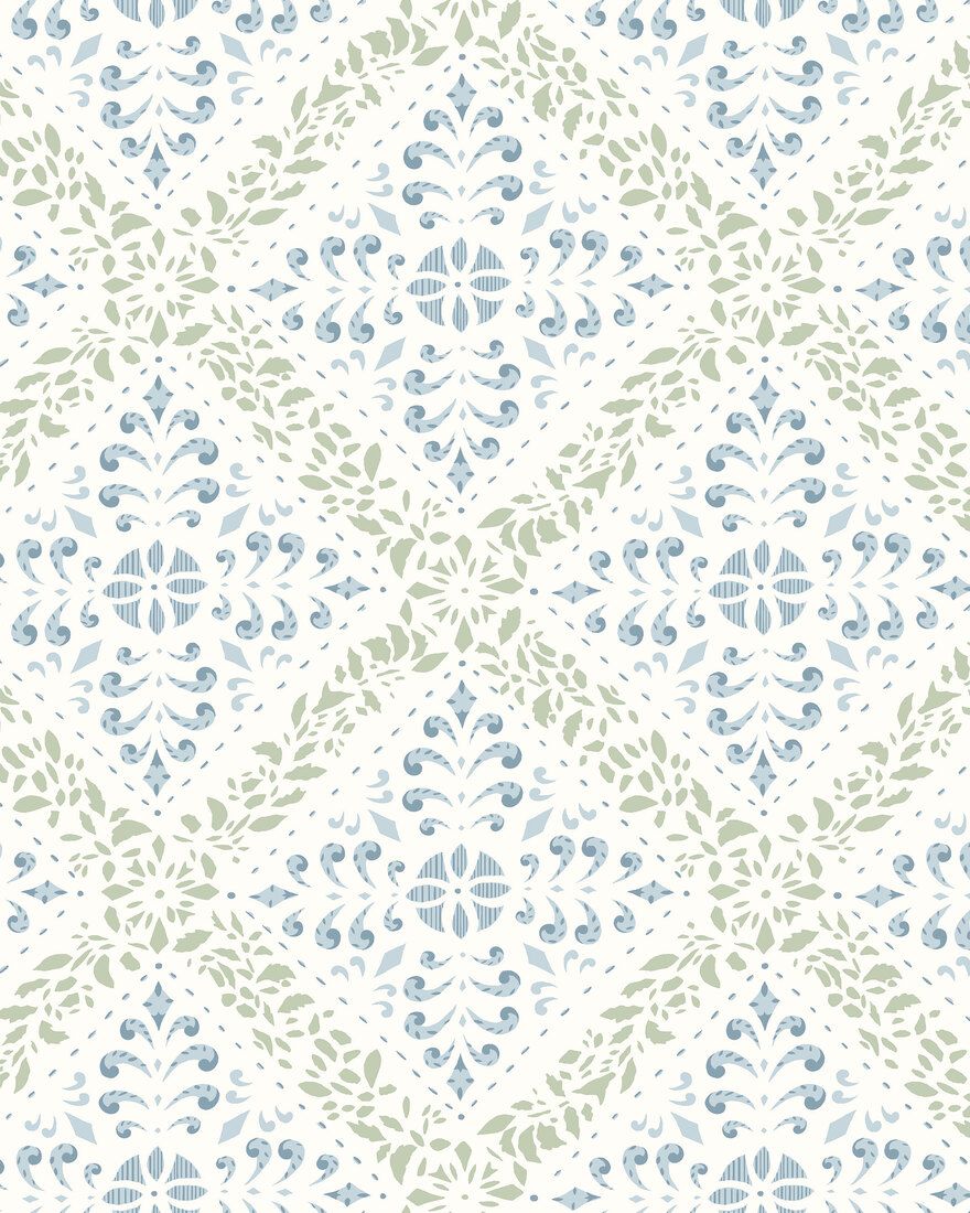 4516 Nyborg Light Blue and Green Anno Wallpaper by Boråstapeter