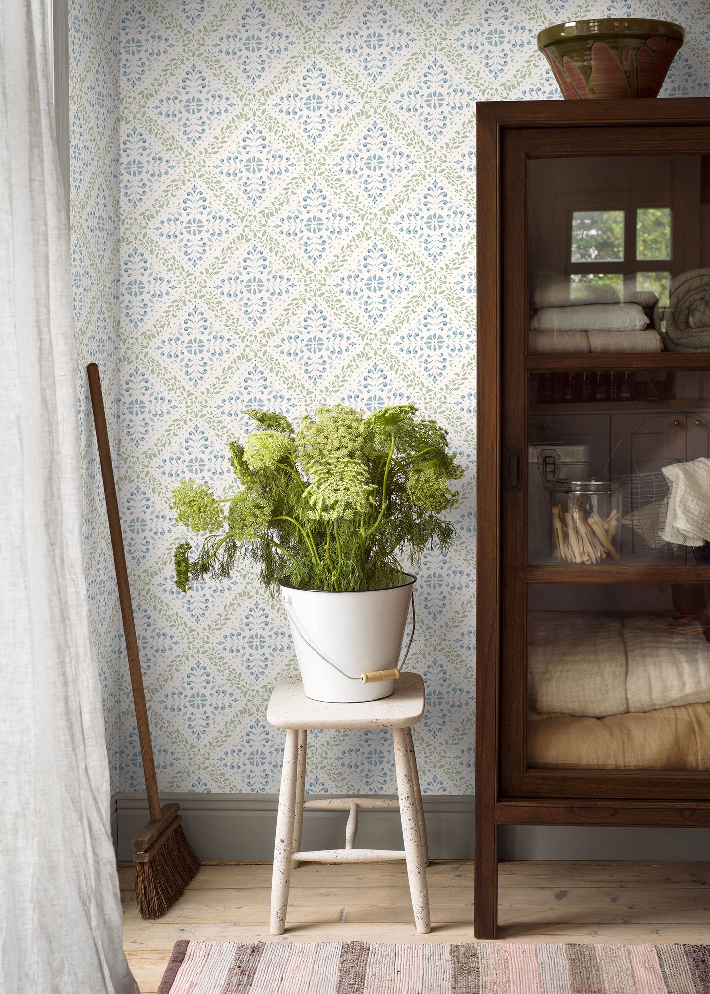 4516 Nyborg Light Blue and Green Anno Wallpaper by Boråstapeter