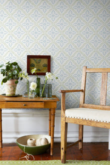 4516 Nyborg Light Blue and Green Anno Wallpaper by Boråstapeter