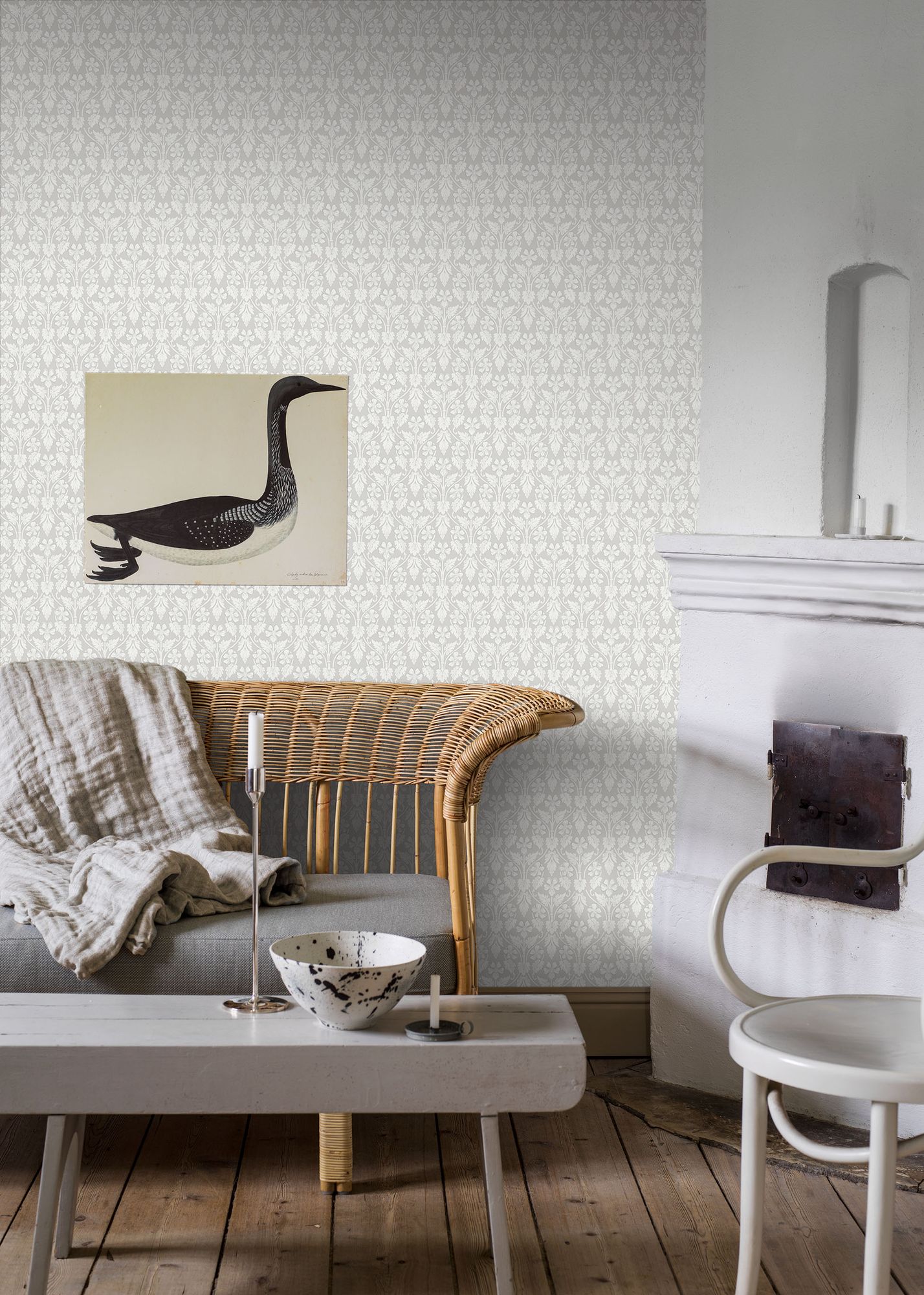 4537 Nora Grey and White Anno Wallpaper by Boråstapeter