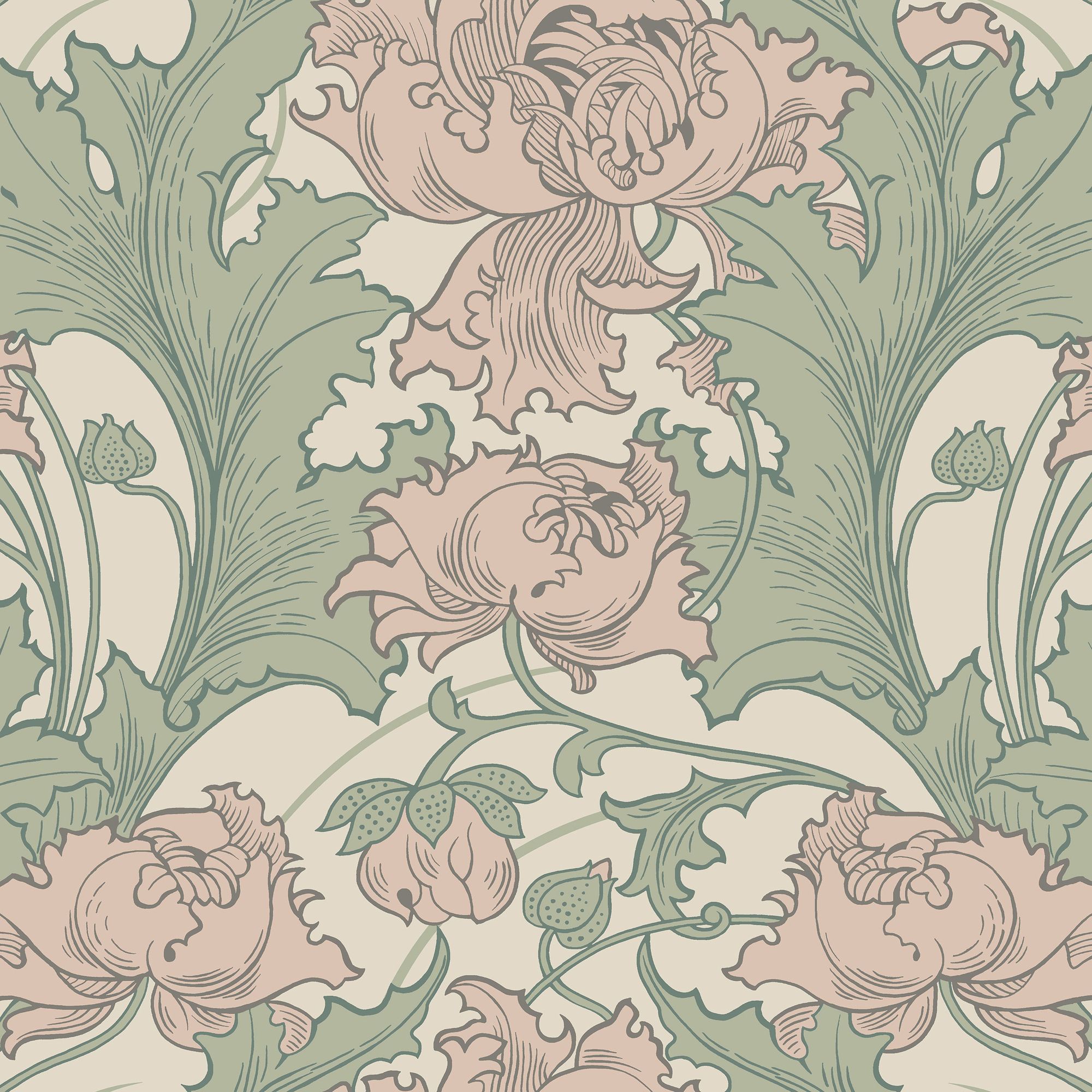 4539 Siri Pink and Green Anno Wallpaper by Boråstapeter