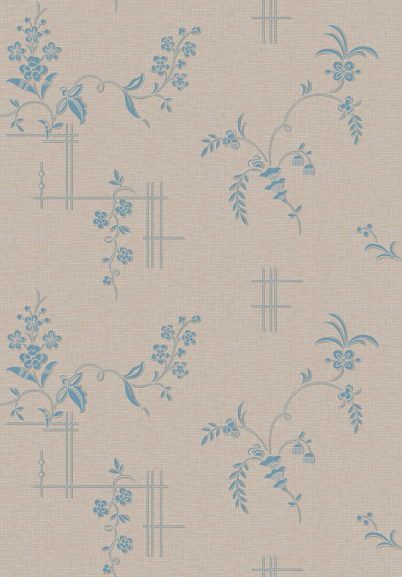 4550 Ulricehamn Beige and Blue Anno Wallpaper by Boråstapeter