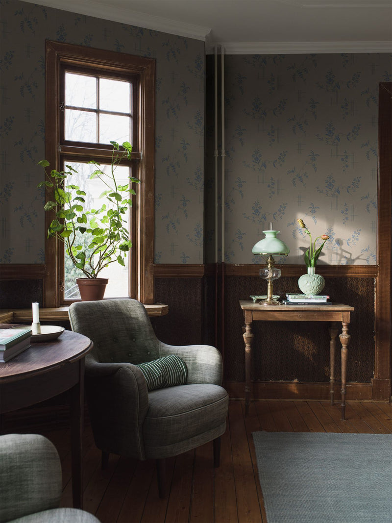 4550 Ulricehamn Beige and Blue Anno Wallpaper by Boråstapeter