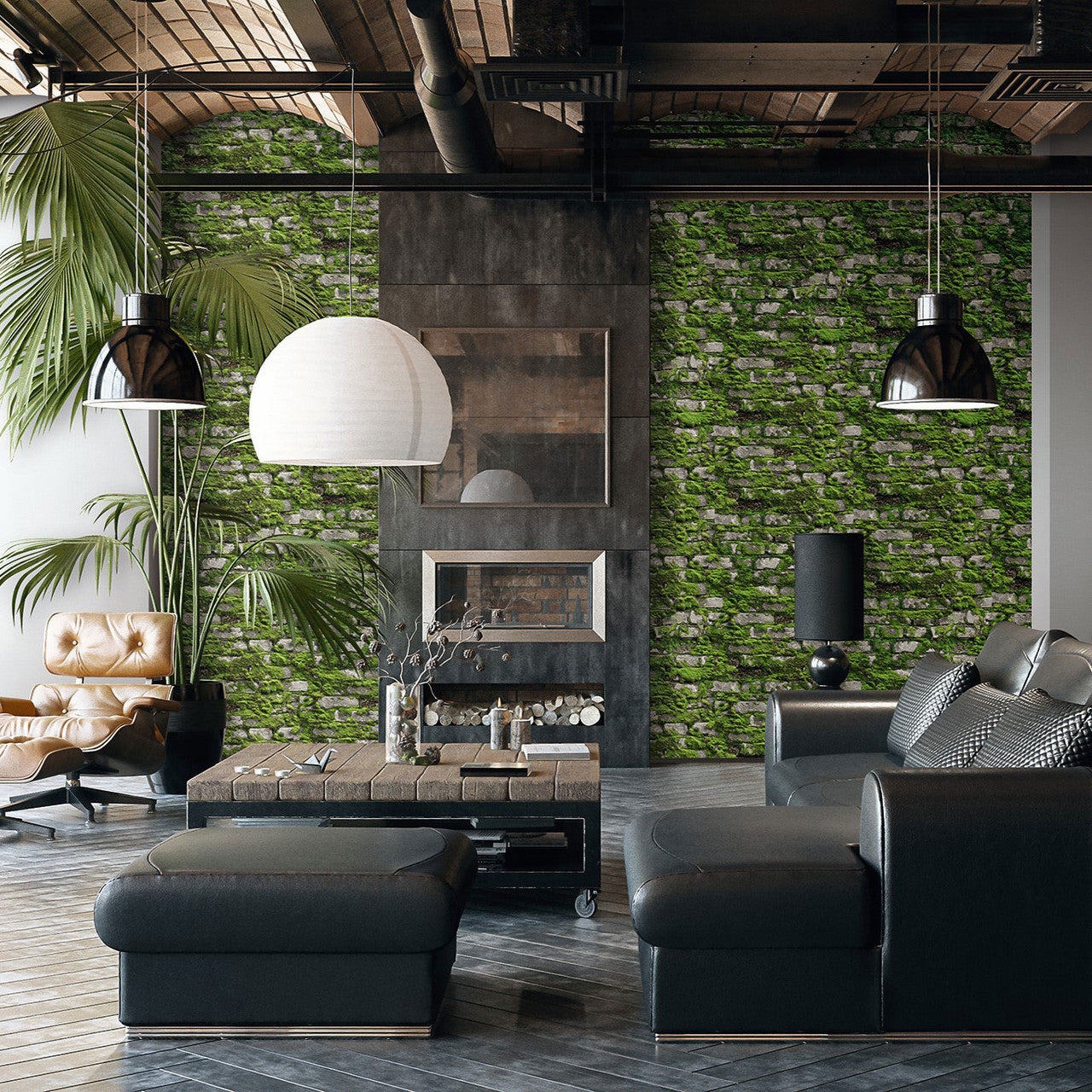 45731 Stone Optic Bricks and More Green Wallpaper By Galerie
