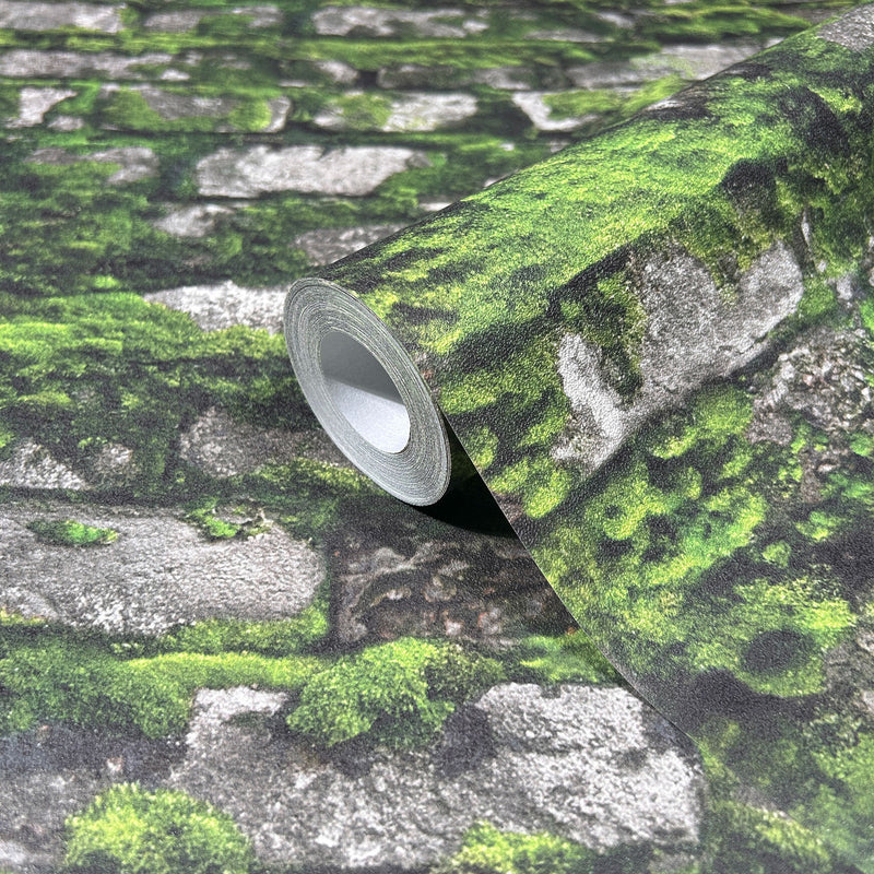 45731 Stone Optic Bricks and More Green Wallpaper By Galerie