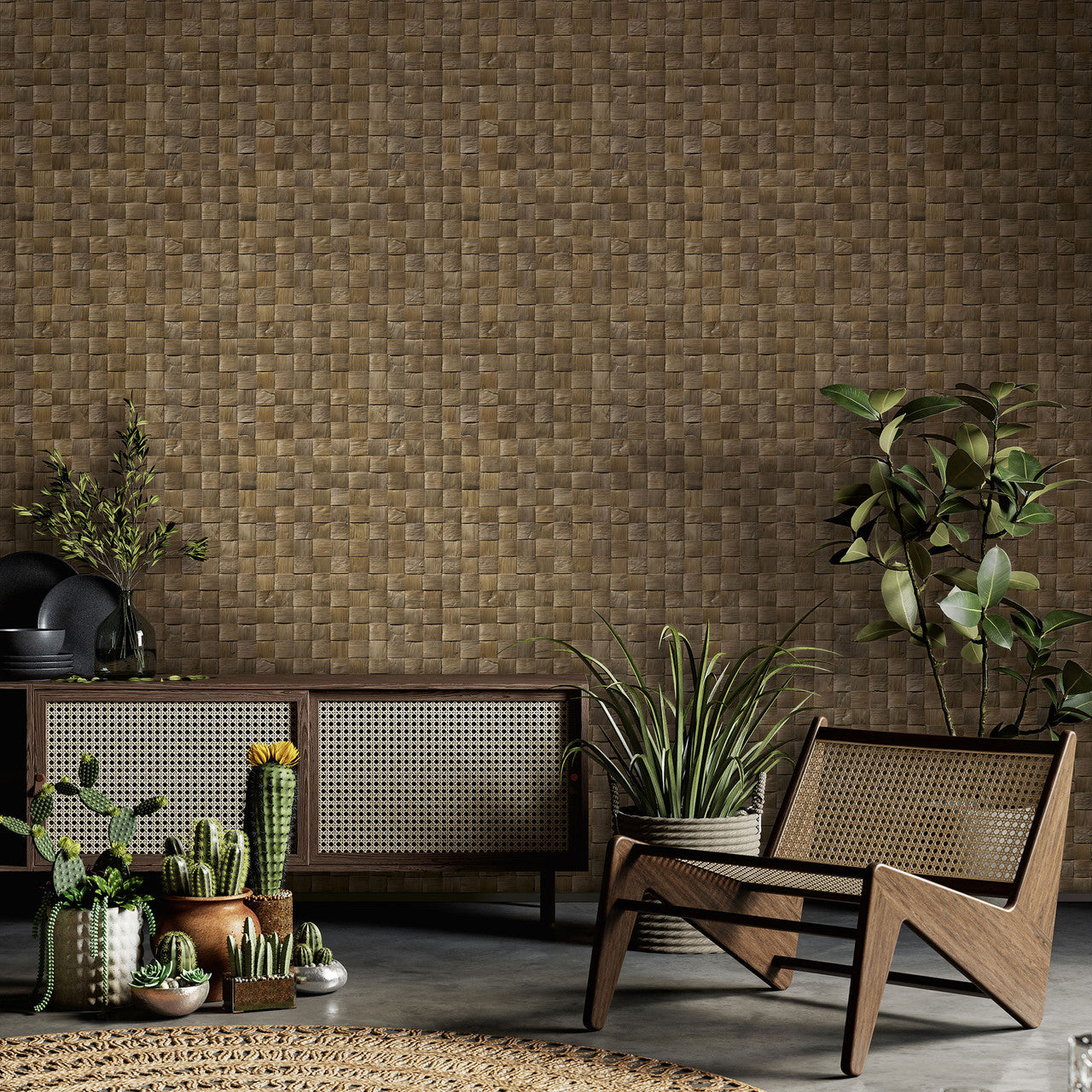 45742 The Woods and Wicker Bronze Brown Wallpaper By Galerie