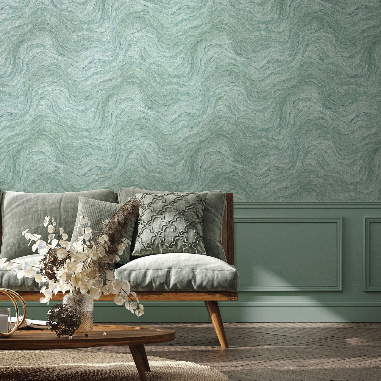 45759 Marble Optic Bricks and More Green Wallpaper By Galerie