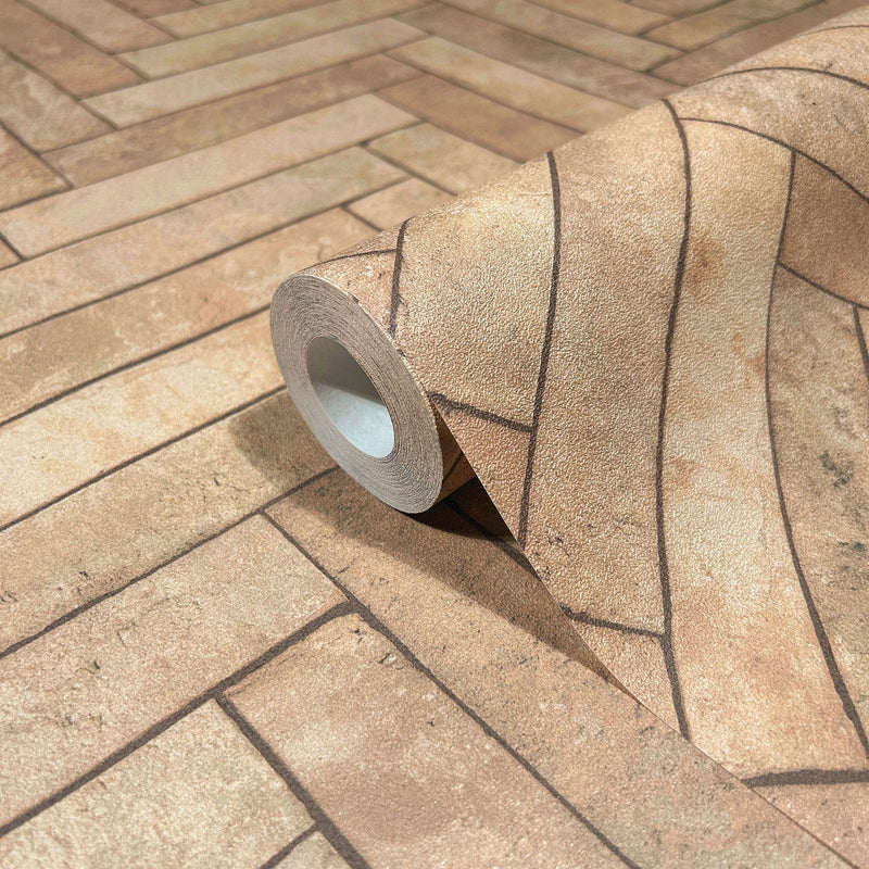 45760 Stone Optic Bricks and More Beige Wallpaper By Galerie