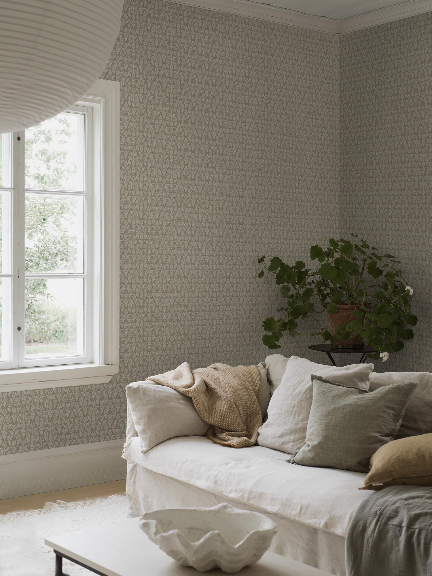 4586 Nora Light Green and Beige Icons Wallpaper by Boråstapeter