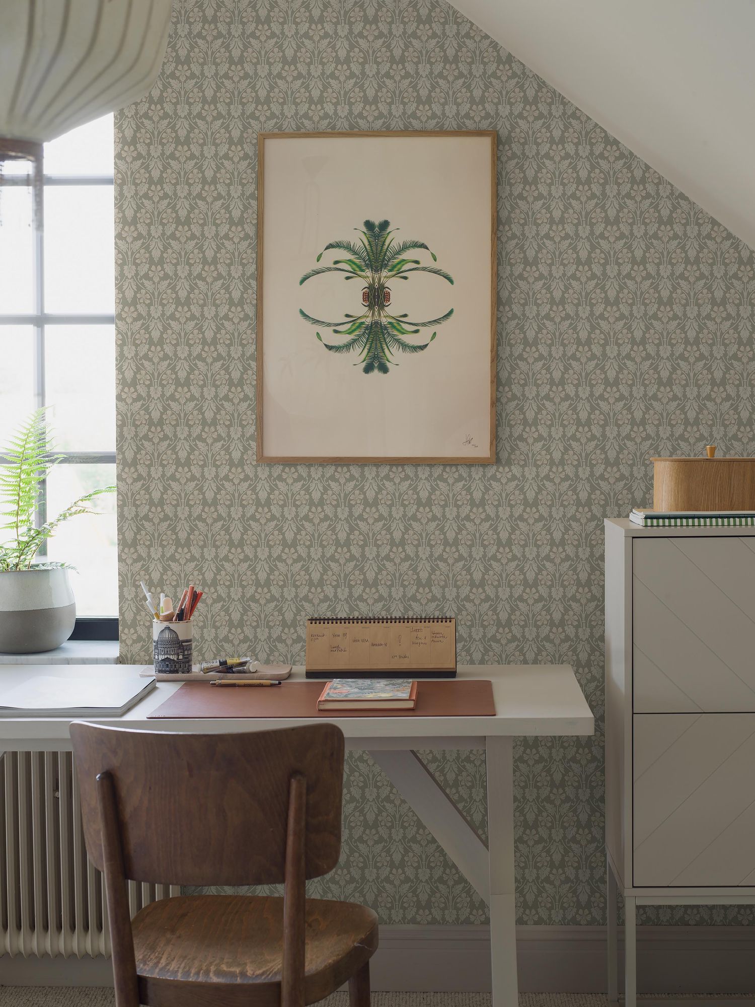 4586 Nora Light Green and Beige Icons Wallpaper by Boråstapeter