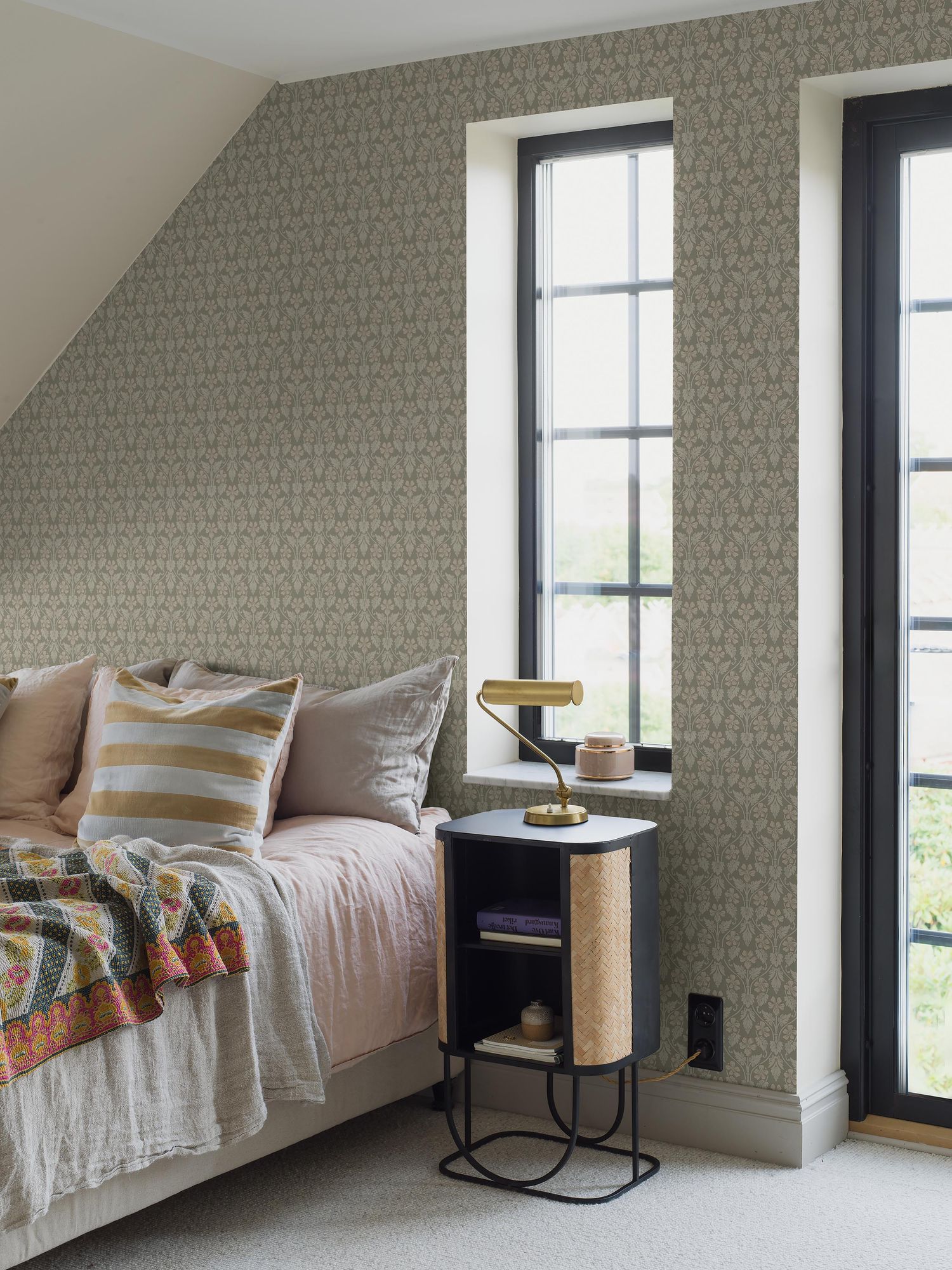 4586 Nora Light Green and Beige Icons Wallpaper by Boråstapeter