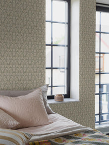 4586 Nora Light Green and Beige Icons Wallpaper by Boråstapeter