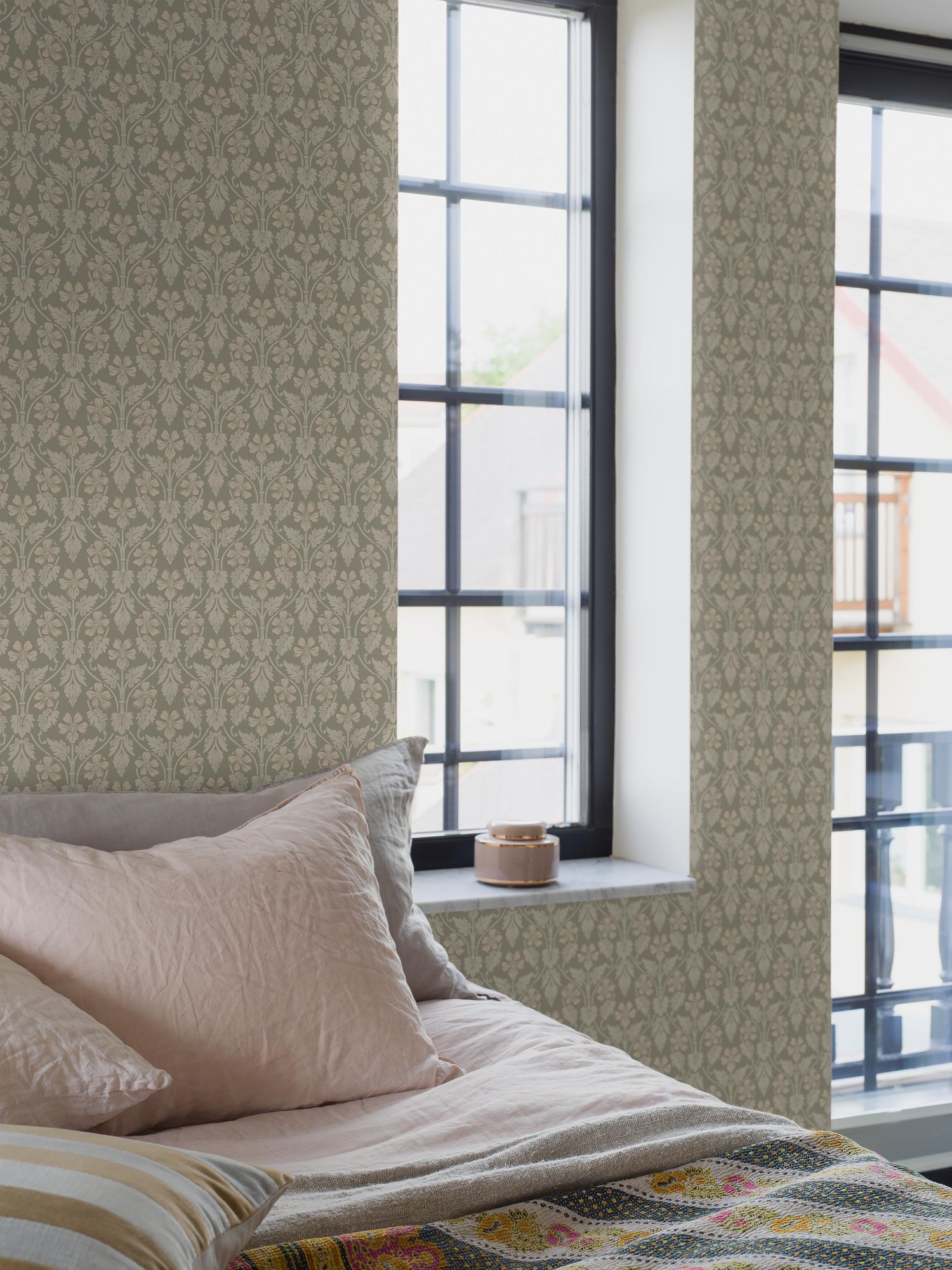 4586 Nora Light Green and Beige Icons Wallpaper by Boråstapeter