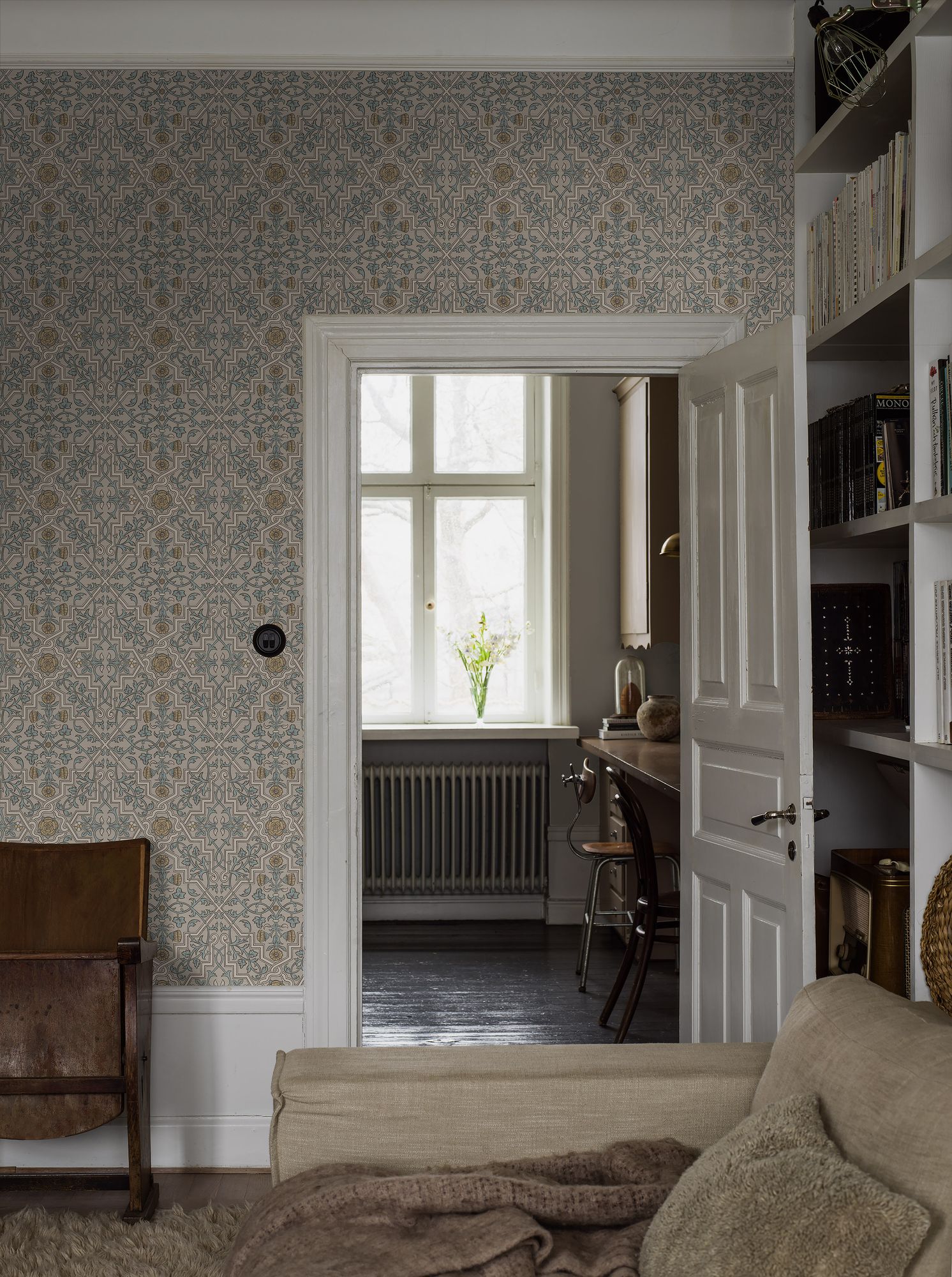 4589 Rosenvinge Light Beige and Yellow Anno Wallpaper by Boråstapeter