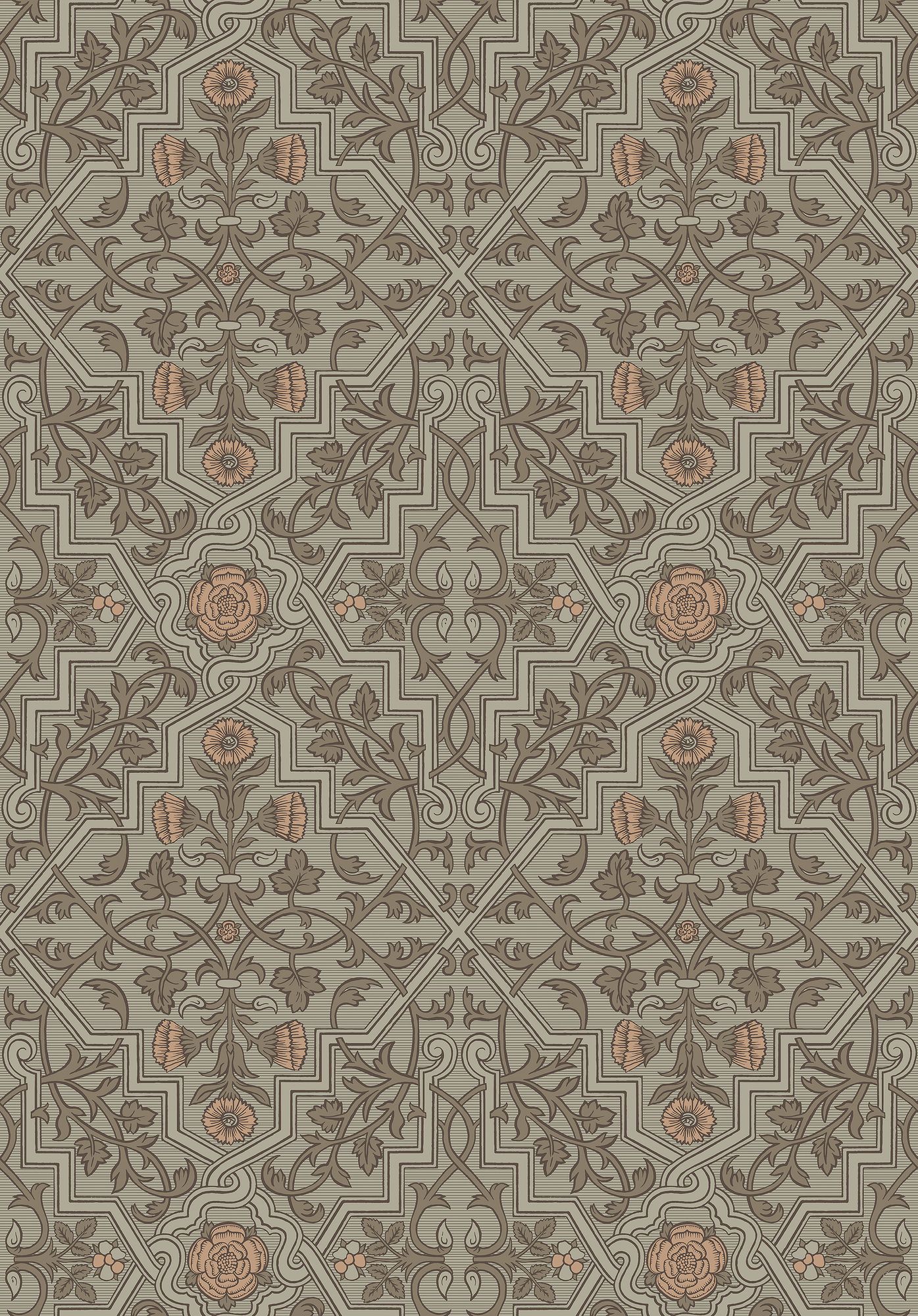 4590 Rosenvinge Light Green and Orange Anno Wallpaper by Boråstapeter