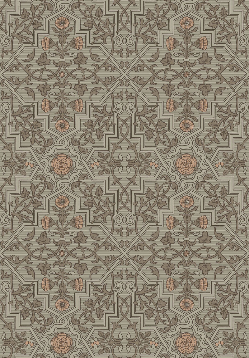 4590 Rosenvinge Light Green and Orange Anno Wallpaper by Boråstapeter