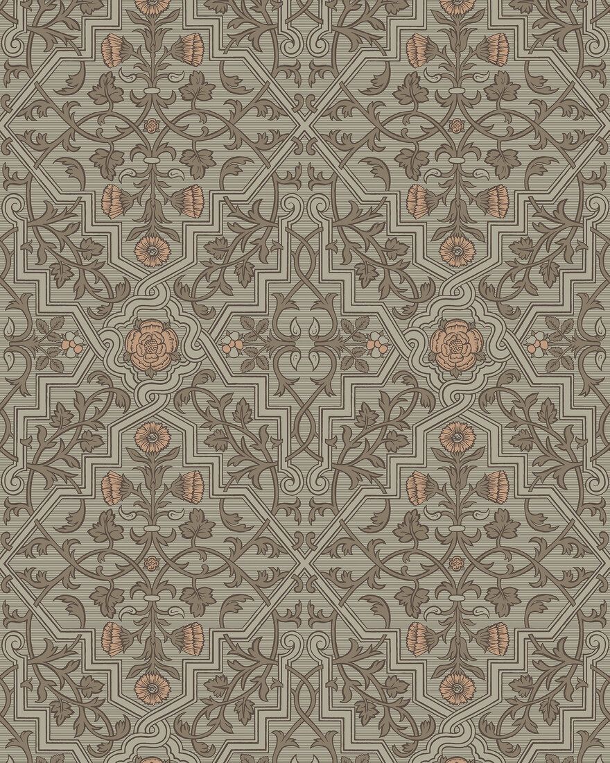 4590 Rosenvinge Light Green and Orange Anno Wallpaper by Boråstapeter