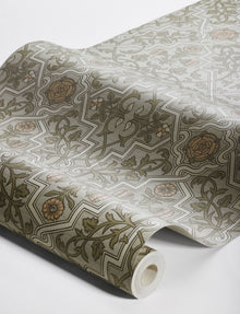 4590 Rosenvinge Light Green and Orange Anno Wallpaper by Boråstapeter