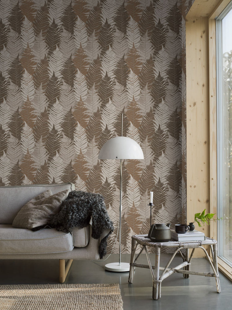 4707 Fern Forest Brown and Beige Wallpaper by Boråstapeter