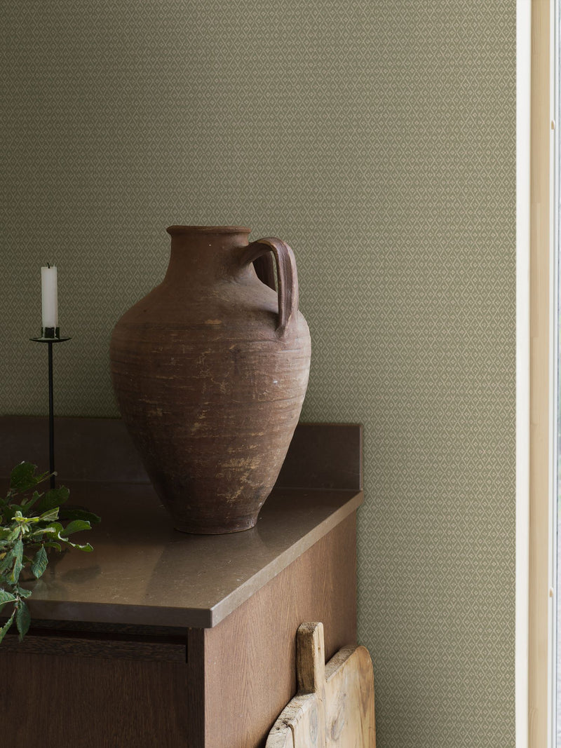 4723 Willowherb Green and Beige Wallpaper by Boråstapeter