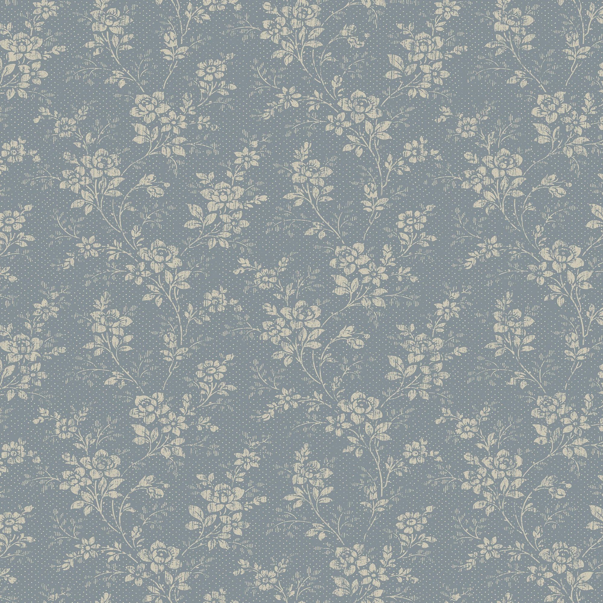 4728 Hip Rose Blue and Beige Wallpaper by Boråstapeter