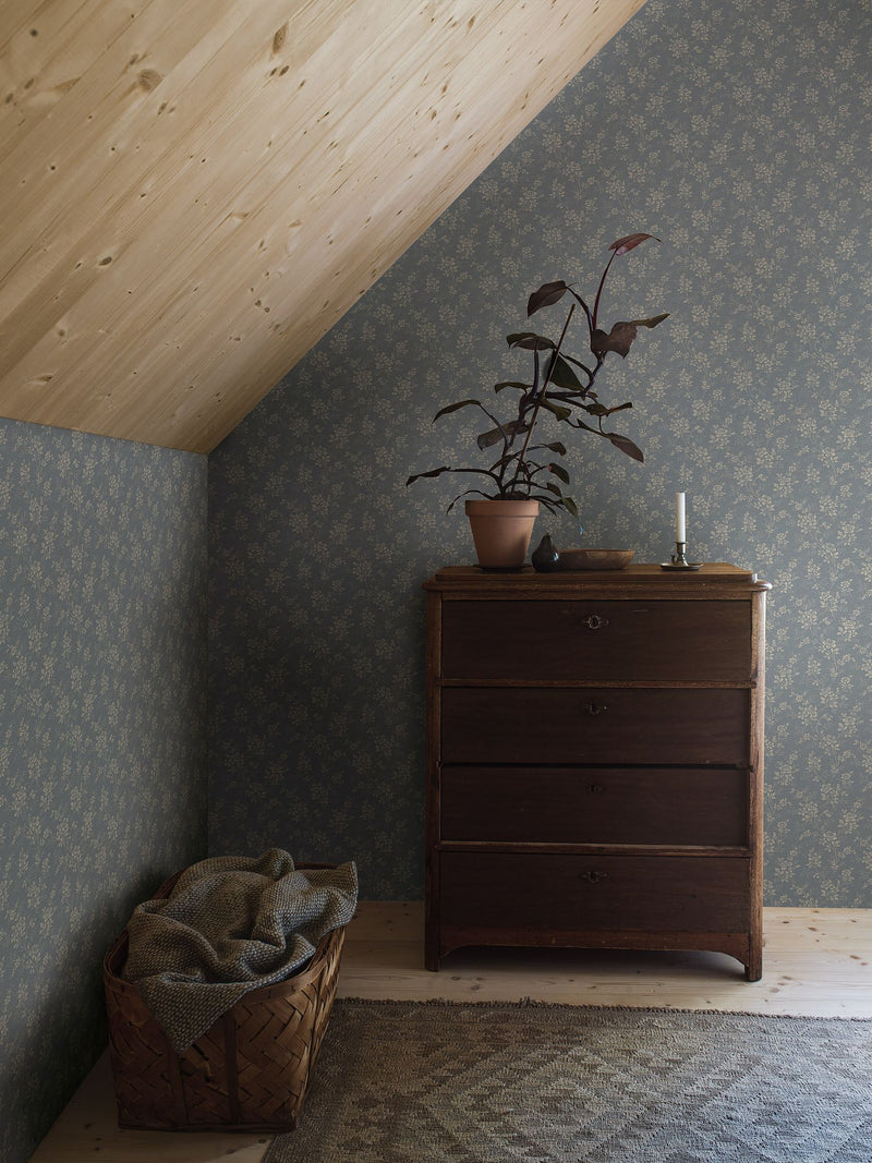 4728 Hip Rose Blue and Beige Wallpaper by Boråstapeter