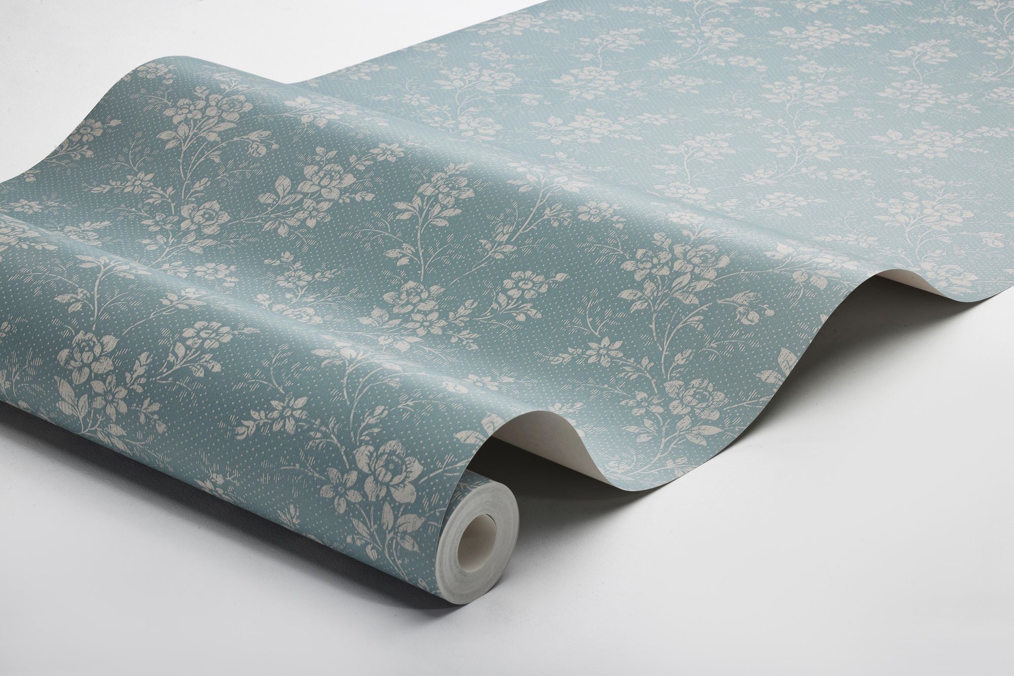 4728 Hip Rose Blue and Beige Wallpaper by Boråstapeter