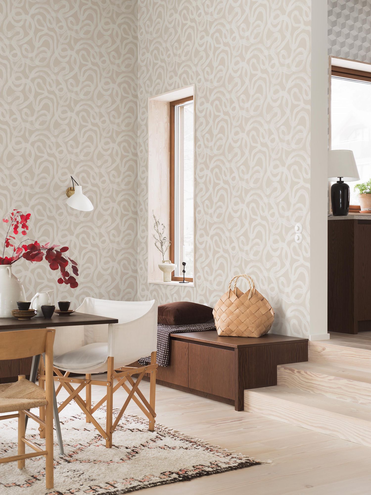 4734 Curve Light Beige Graphics Wallpaper by Boråstapeter