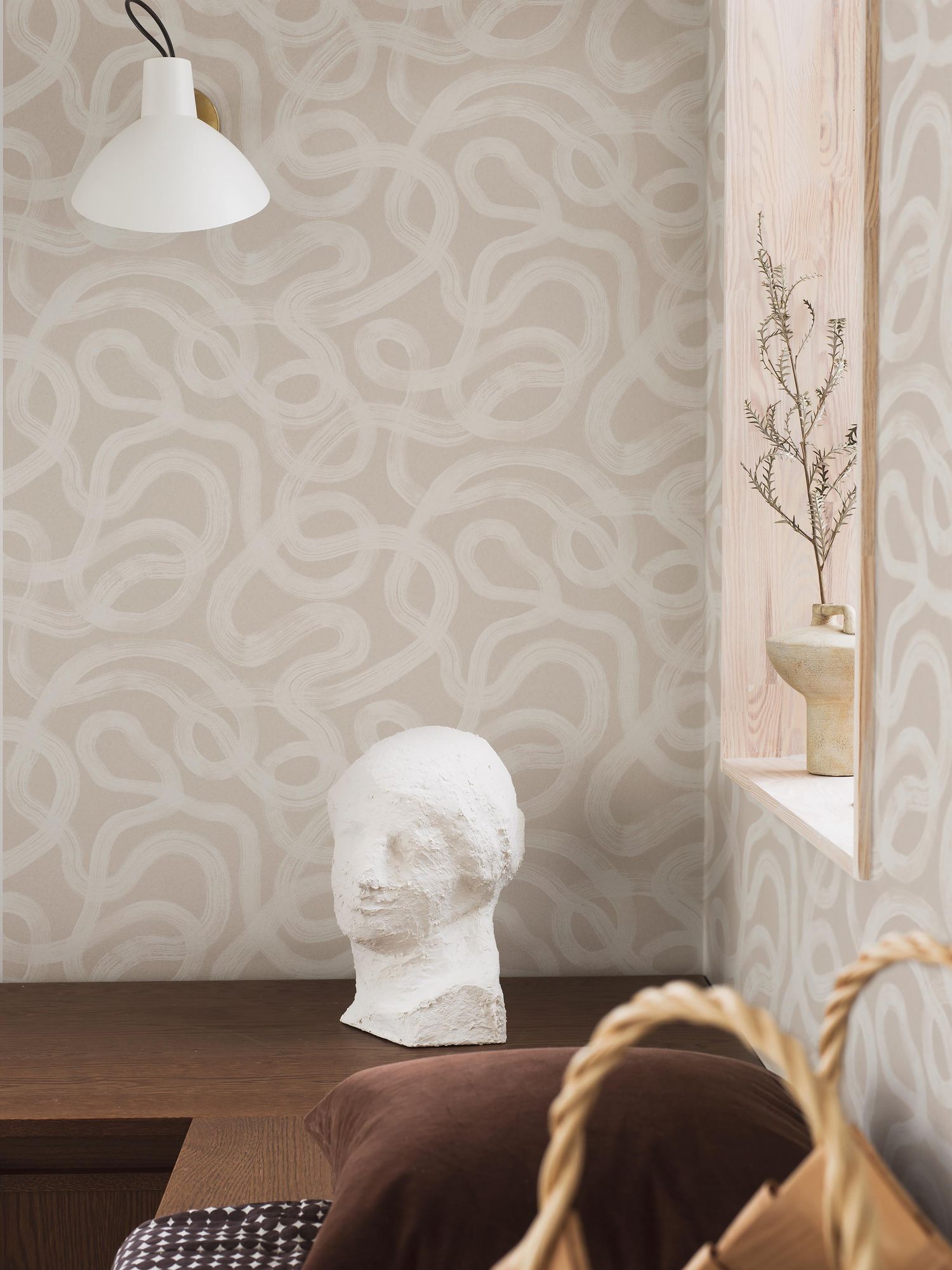 4734 Curve Light Beige Graphics Wallpaper by Boråstapeter