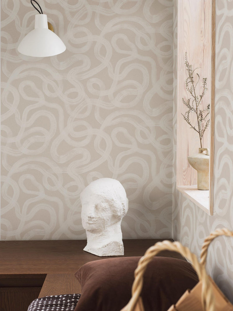 4734 Curve Light Beige Graphics Wallpaper by Boråstapeter