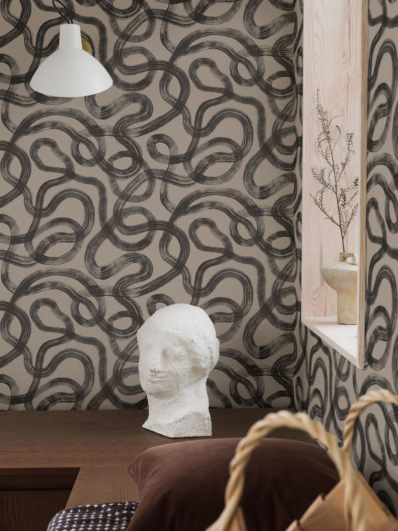 4735 Curve Dark Beige and Black Graphics Wallpaper by Boråstapeter