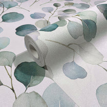 47420 Eucalyptus Flora White and Green Wallpaper By Galerie