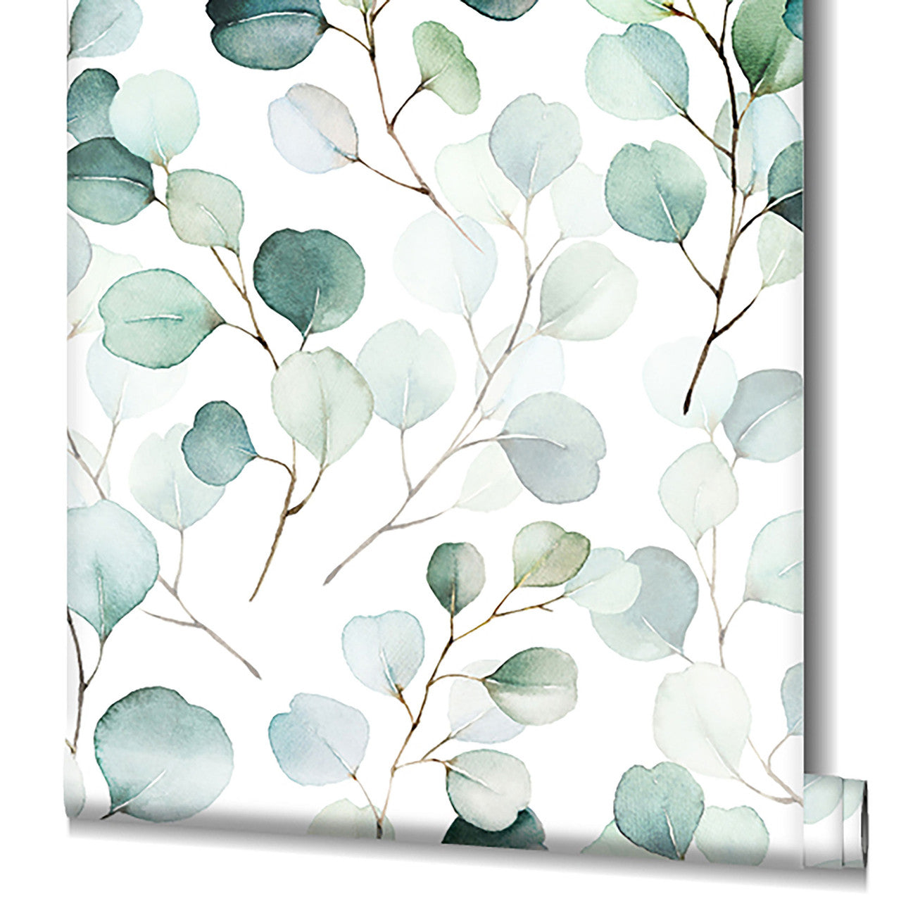 47420 Eucalyptus Flora White and Green Wallpaper By Galerie