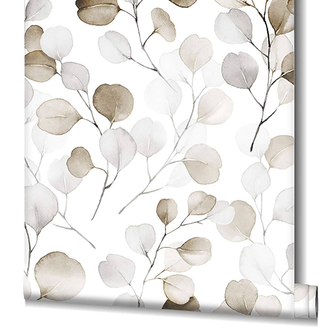 47423 Eucalyptus Flora White and Brown Wallpaper By Galerie