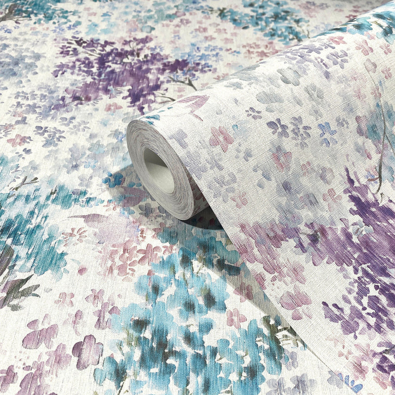 47450 Soft Foliage The New Design Book White, Blue and Purple Wallpaper By Galerie