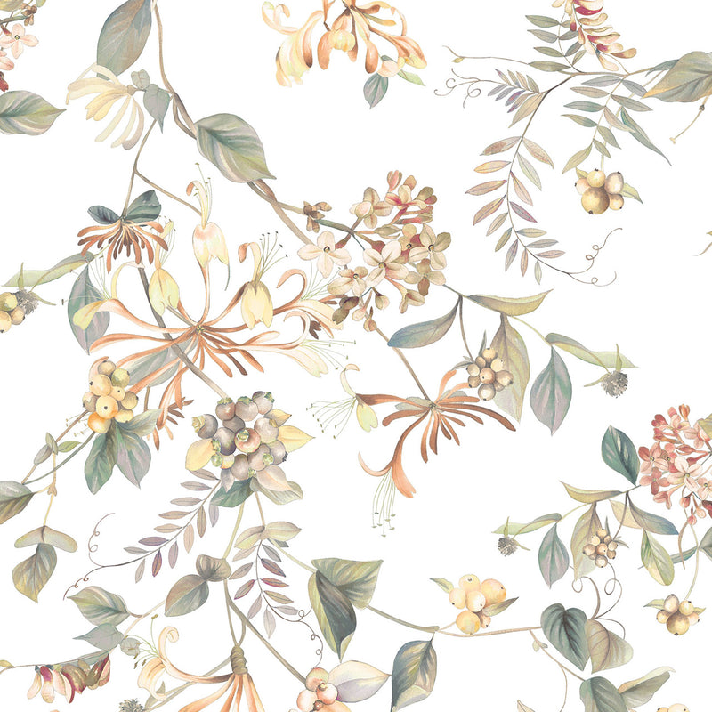 47455 Summer Bouquet Flora White and Green Wallpaper By Galerie