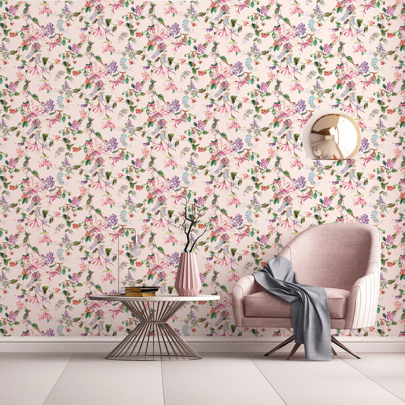 47457 Summer Bouquet Flora Beige, Rose and Green Wallpaper By Galerie