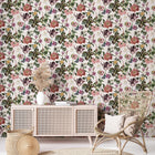 47458 Floral Rhapsody Flora White, Rose and Green Wallpaper By Galerie